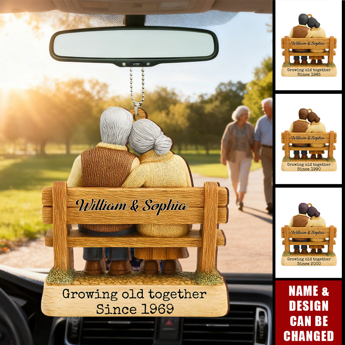 Personalized Growing Old Together Car Ornament With Names & Year & Design | Anniversary Valentine's Day Gift For Couple & Soulmates