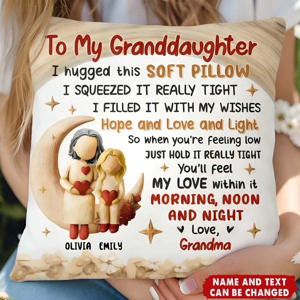 Personalized Grandmother To Grandchildren Soft Hugging Pillow With Names & Text - Heartfelt Birthday Gift For Boy Girl