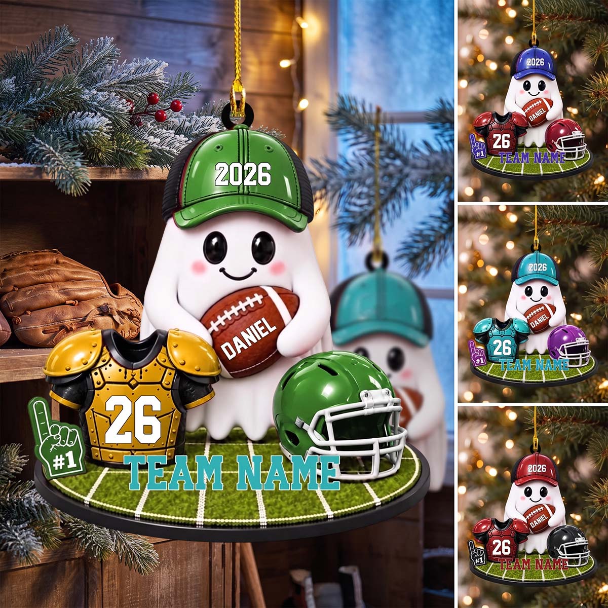 Game Day Spirit Personalized Football Ghost Ornament - Keepsake for Football Players