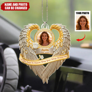 Personalized Heart Angel Wings Car Ornament With Photo & Name & Year | Sympathy Remembrance Gift For Loss Of Loved One