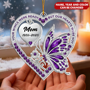 Personalized "Your Wings Were Ready" Heart Acrylic Ornament With Name & Year | Memorial Sympathy Keepsake Gift For Loss of Family