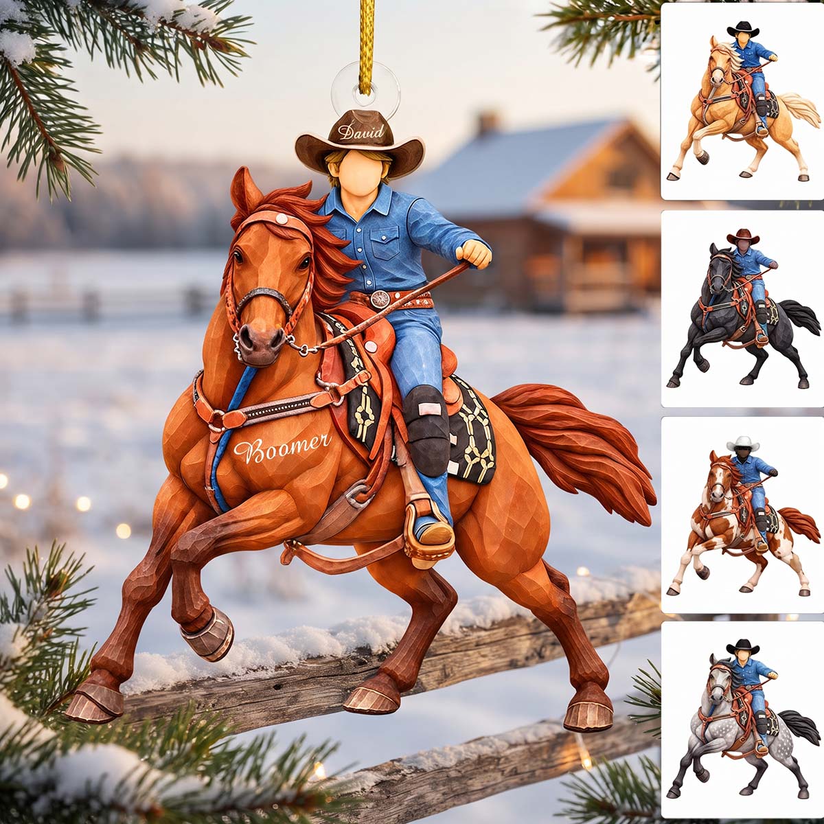 Personalized Cowboy Riding Horse Acrylic Ornament Christmas Gift For Horse Lovers Cowboys