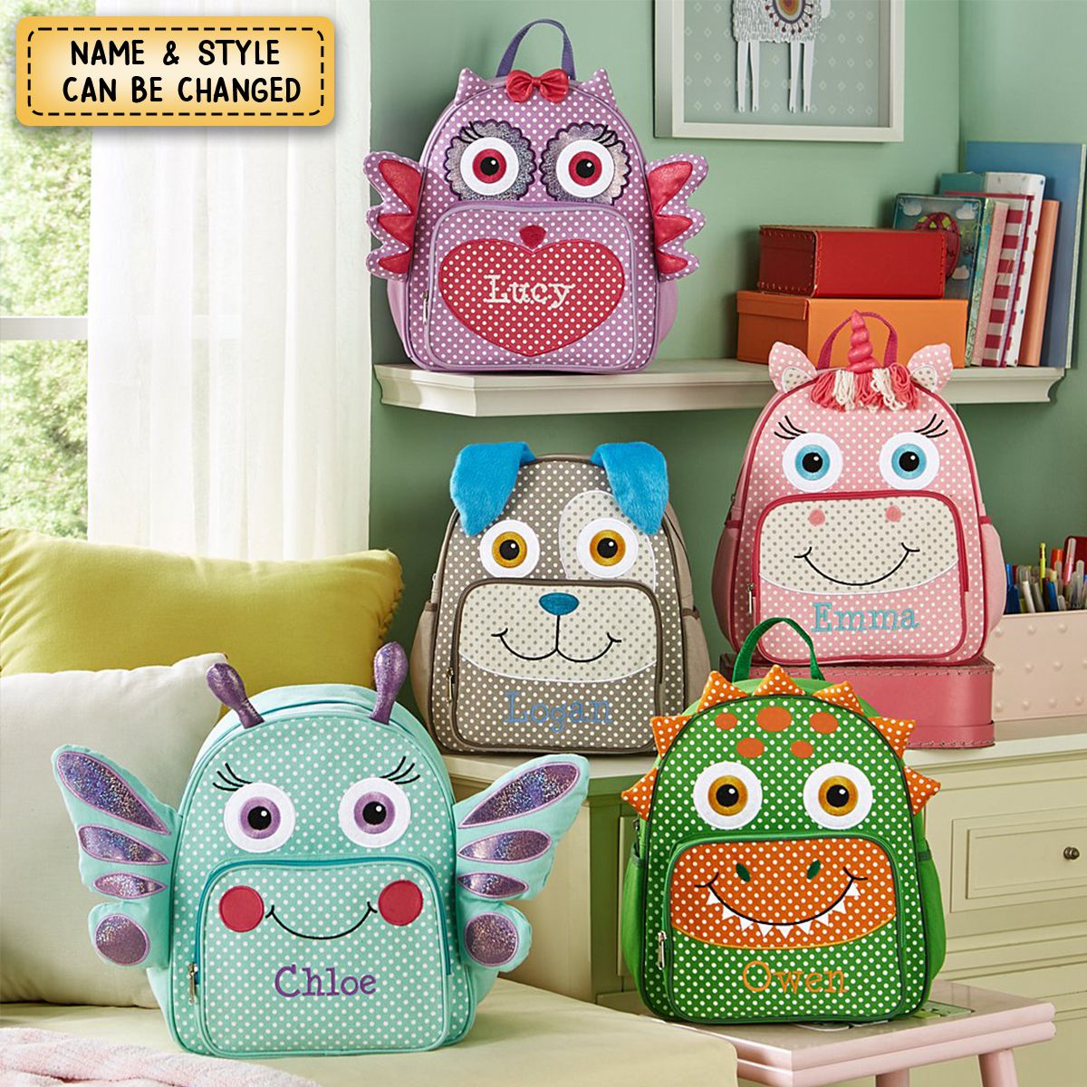 Personalized Embroidery Little Critter Backpacks -Custom Name,Classic Animal & Polka Dot Designs,Perfect Back-To-School Gift For Kids