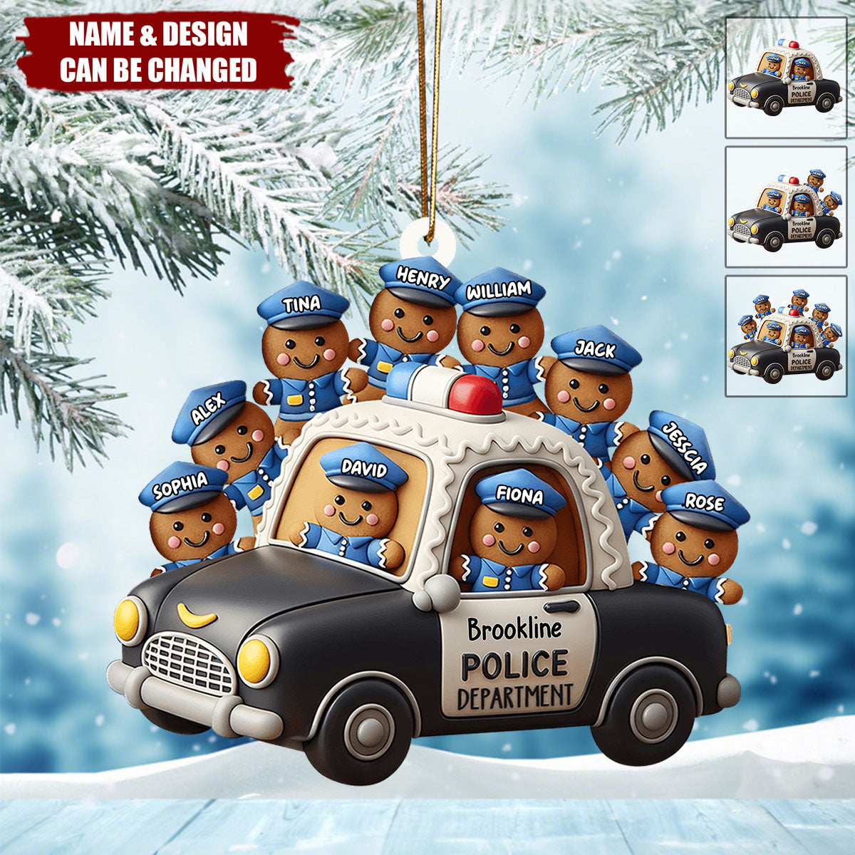 Personalized Gingerbread Man Police Officer Car Ornament With 1-10 Names And design Christmas & Law Enforcement Gifts For Brave Hero
