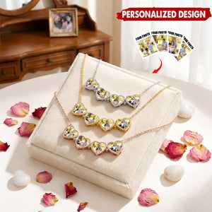 Personalized 4 Heart Leaf Clover Photo Necklace | Birthday Mother's Day Anniversary Gift For Mom Couple