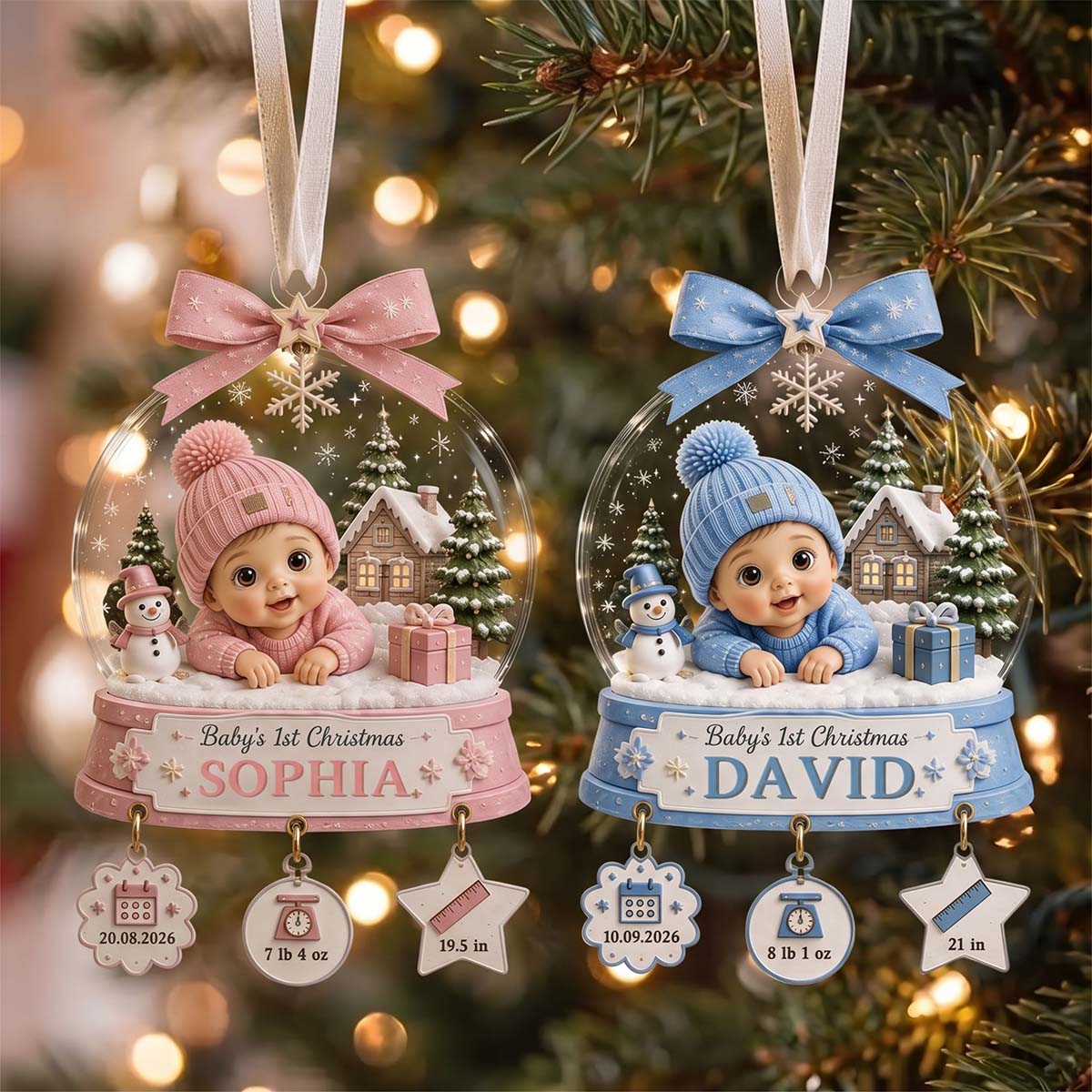 Personalized Baby's First Christmas Acrylic Ornament | Christmas Gift For Newborn Baby Boy Girl
