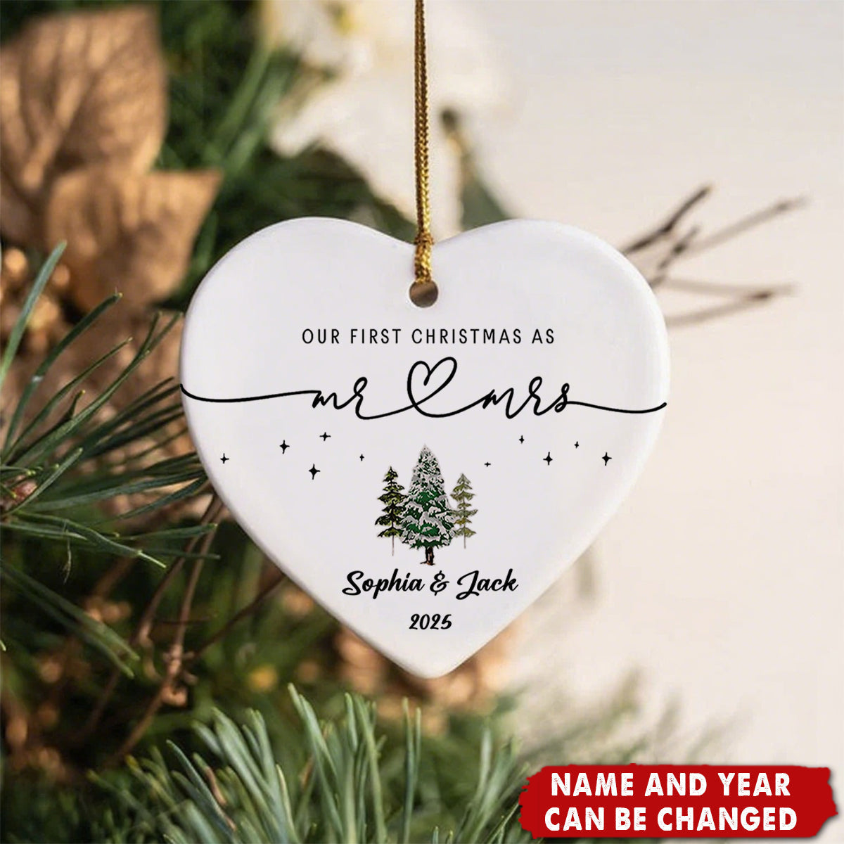 Personalized Newlyweds Christmas Ornament - First Ceramic Keepsake, Custom Names & Year, Lock "US" Into Every Christmas