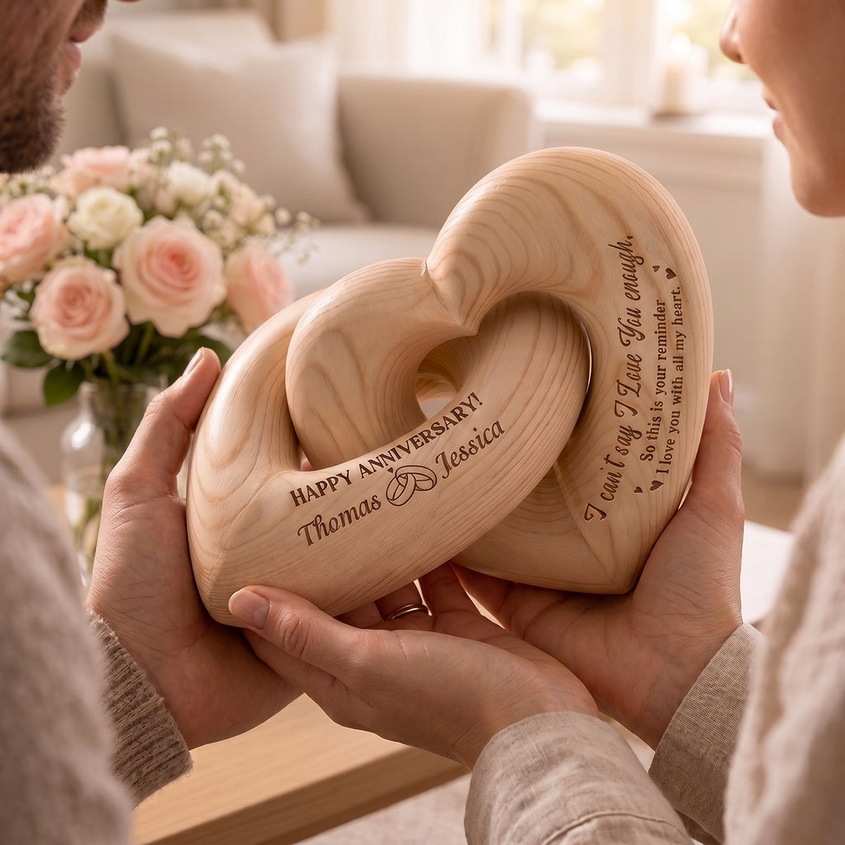 Personalized Engraved Infinity Heart Sculpture | Unique Wedding Anniversary Gift For Couples
