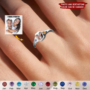 Personalized Birthstone Memorial Ring With Photo & Birthstone - Remembrance | Mother's Day | Valentine's Gift For Wife Grandparents