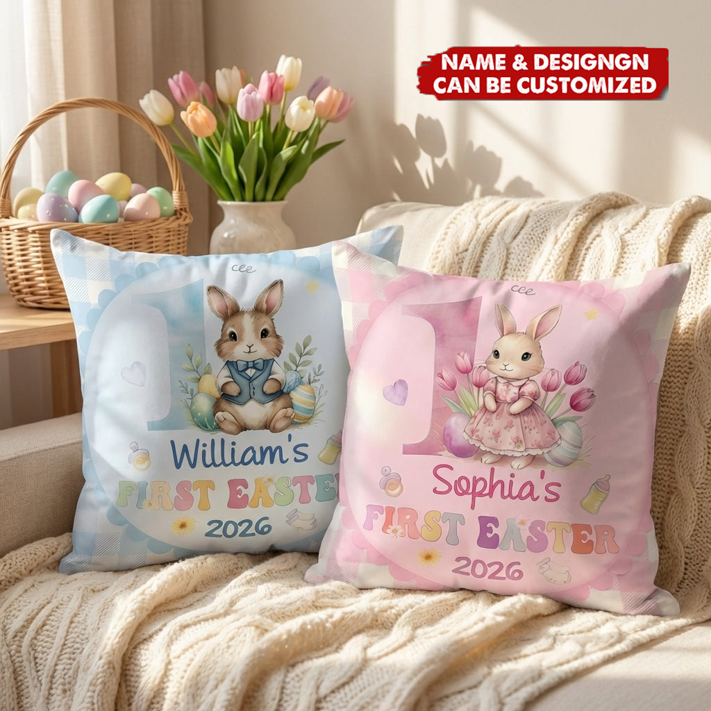Personalized Baby's First Easter Bunny Pillow With Color & Name, Gift For Kid