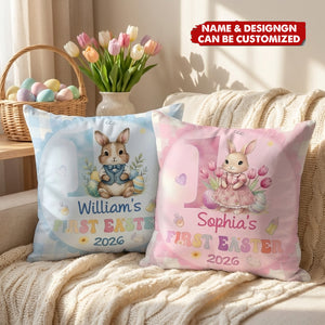 Personalized Baby's First Easter Bunny Pillow With Color & Name, Gift For Kid