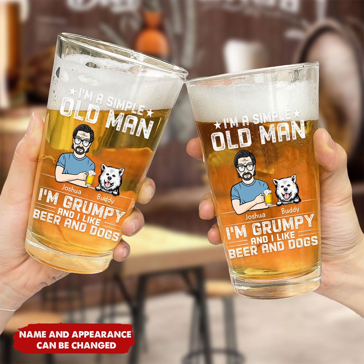 Personalized Beer Glass Simple Old Man Grumpy Like Dogs & Beer, Gift For Dog Lover & Beer Lover & Him