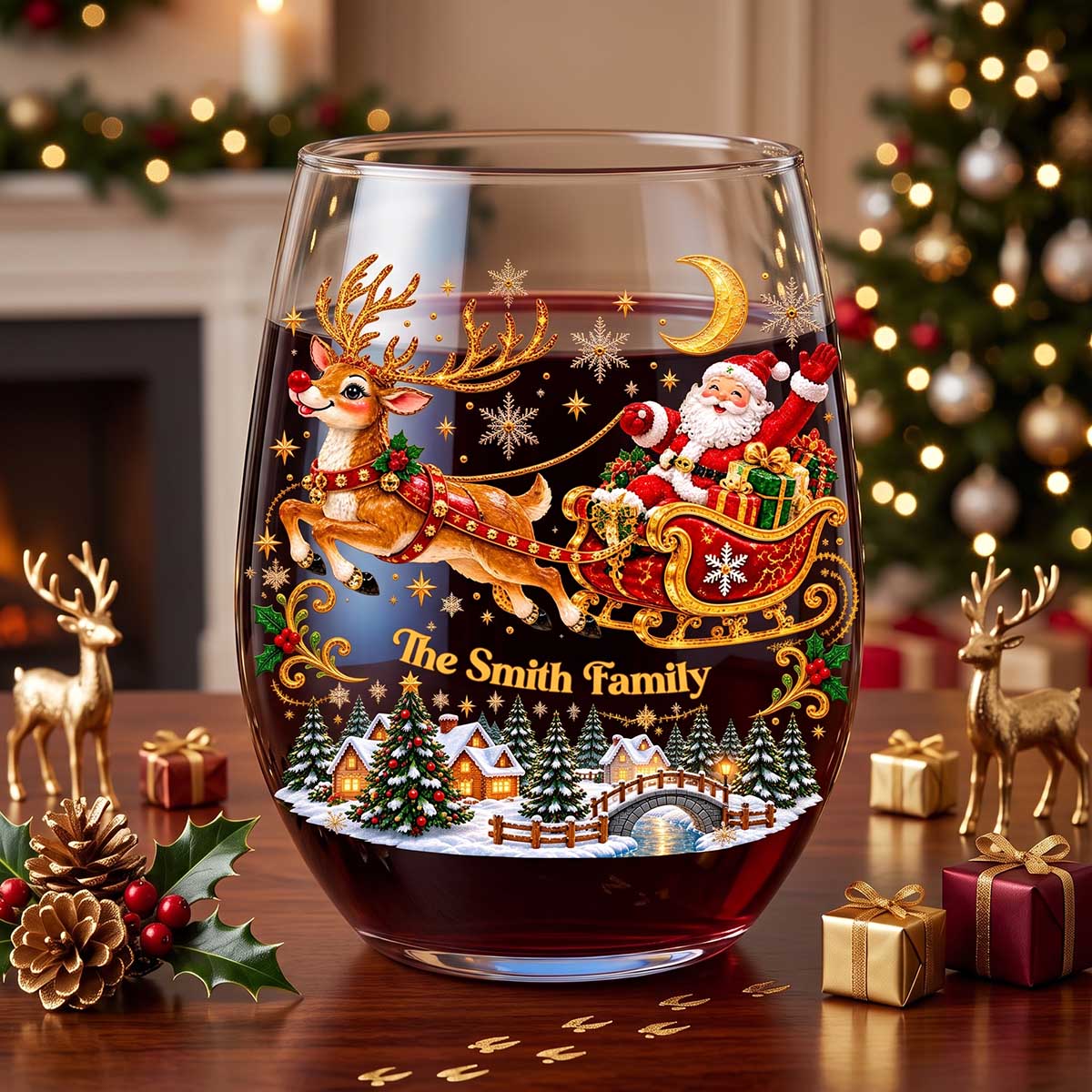 Personalized "Santa's Magical Christmas Eve" Wine Glass | Xmas Gift For Family Relatives Wine Lovers