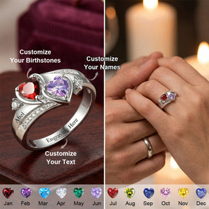 Personalized Couple's Duo Birthstone Ring With Names | Romantic  Anniversary Gift For Girlfriend