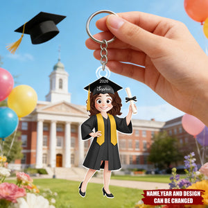 Personalized Class Of 2026 Chibi Acrylic Keychain With Cartoon Icon & Name & Year - Creative Graduation Keepsake Gift For Him Or Her