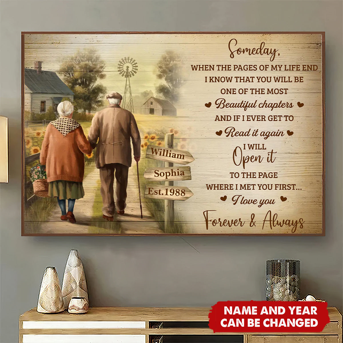Personalized Farmhouse Couple Love Letter Poster With Names & Established Year - Anniversary Valentine's Day Gift For Grandparents & Parents