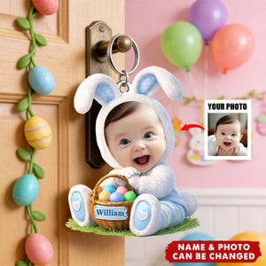 Personalized Easter Bunny Kid Keychain With Photo & Name | Cute 2026 Spring Gifts For Kids