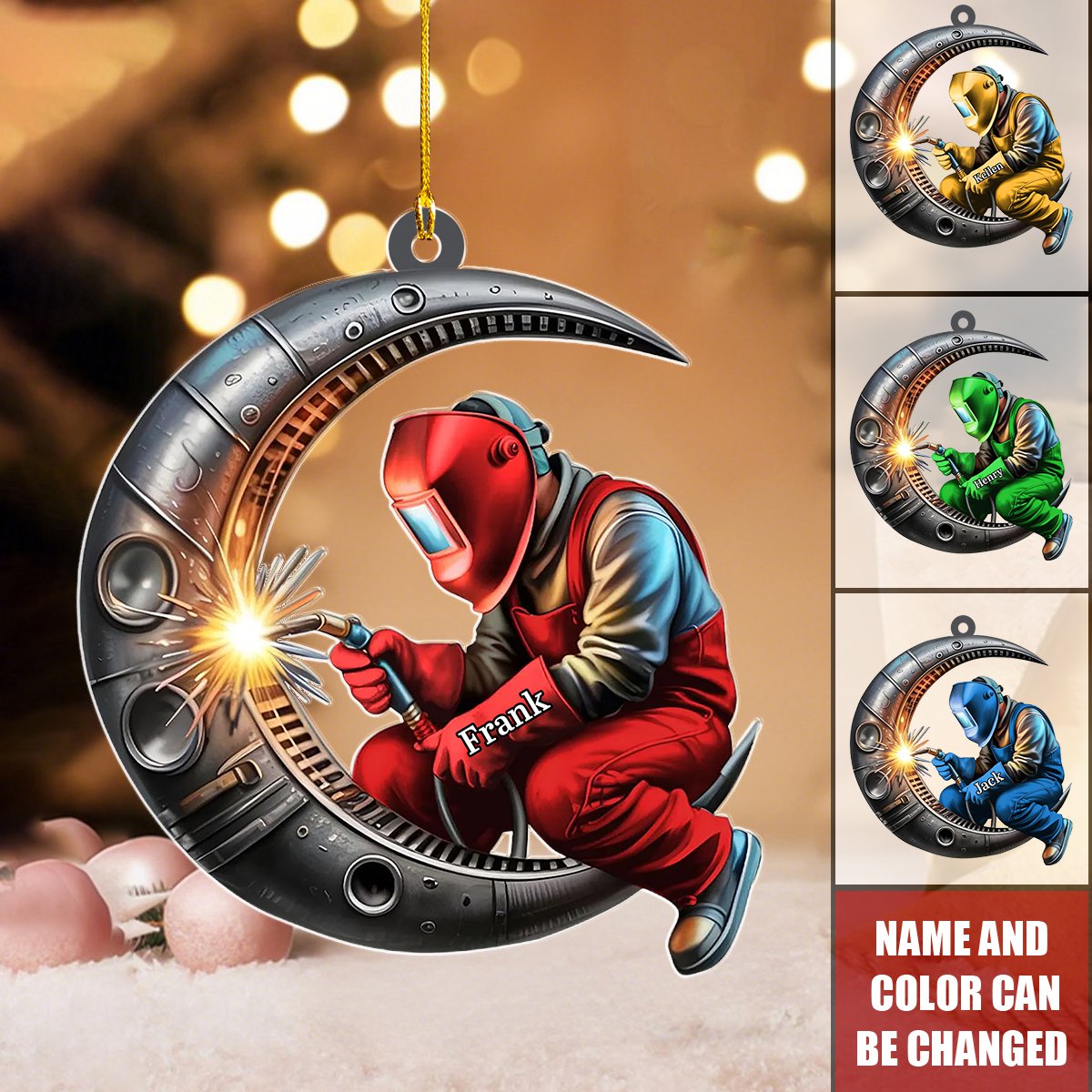 Personalized 3D Effect Welder Christmas Ornament With Name And Color - Best Gift For Metalworker / Tradesman
