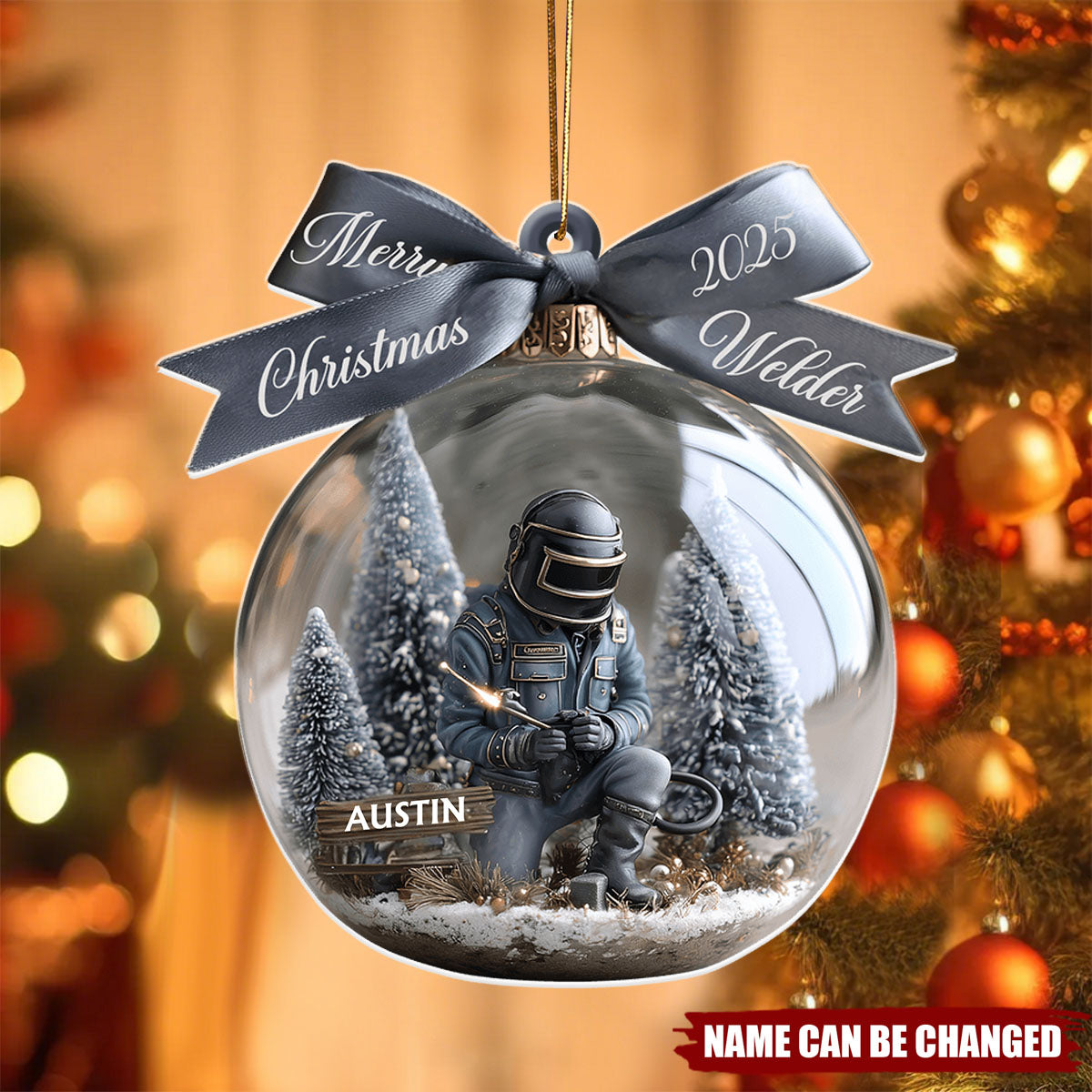 Personalized "Strong Welder" Acrylic Ornament With Name & "Merry Christmas" Great Gift For Welder Construction Worker
