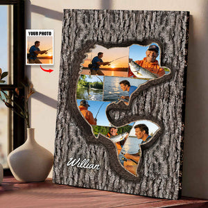 Personalized Fishing Silhouette Photo Collage Cover Poster With Name - Father's Day Birthday Gift For Dad & Anglers