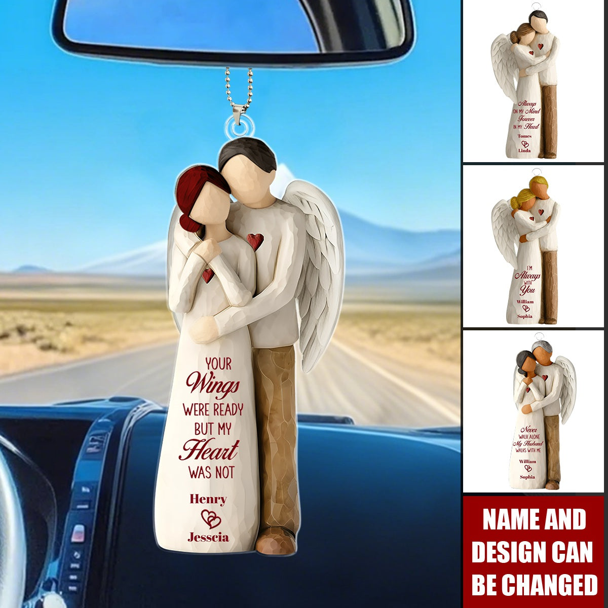 Personalized Always On My Mind Forever In My Heart Car Ornament With Names & Design & Quote | Sympathy Bereavement Gift For Loss Of Loved One