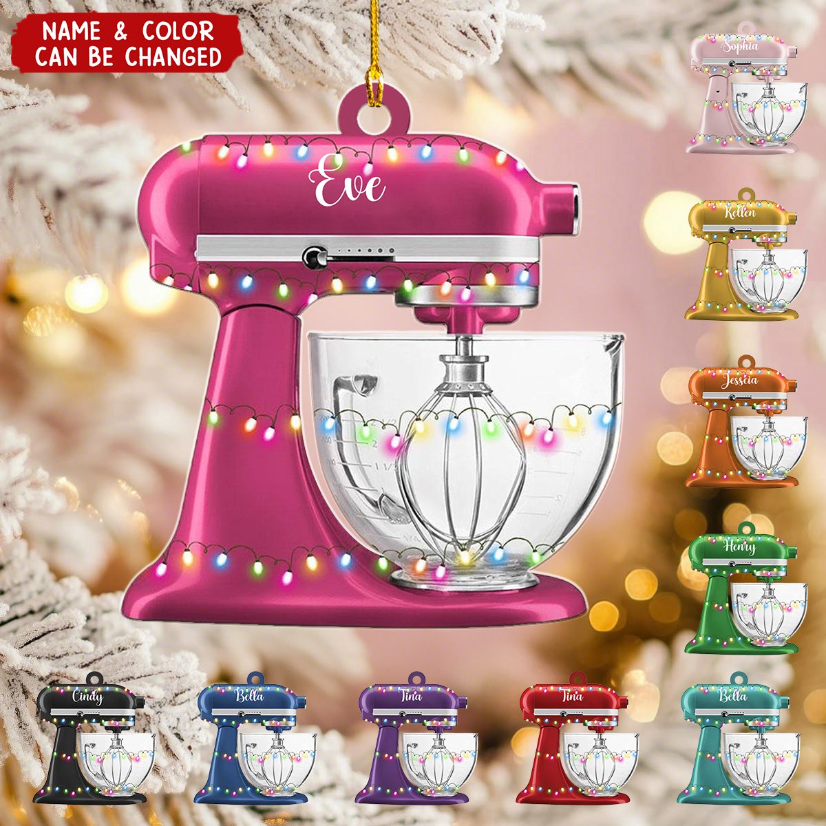 Personalized Baking Mixer Lights Christmas Ornament With Name & Festive Holiday Lights | Ideal Gift For Baker Pastry Chef