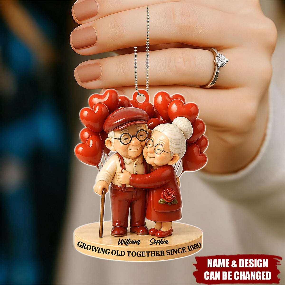 Personalized "Growing Old Together" Acrylic Ornament With Icons & Names & Year | Creative Anniversary Valentine's Day Gift For Grandparents & Couples