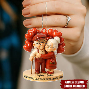 Personalized "Growing Old Together" Acrylic Ornament With Icons & Names & Year | Creative Anniversary Valentine's Day Gift For Grandparents & Couples