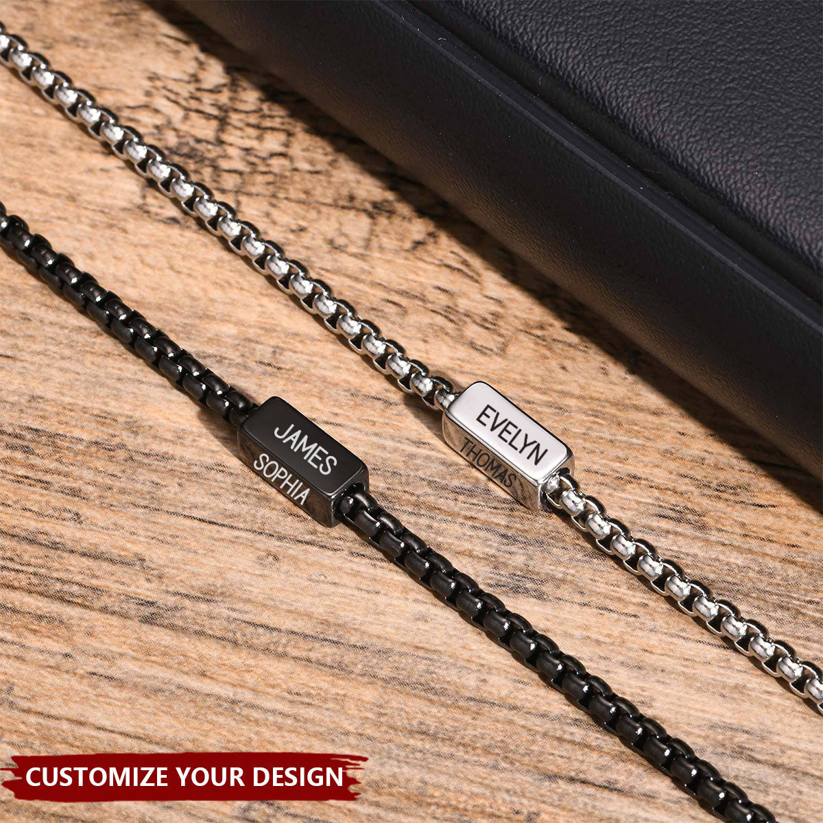 Stainless Steel Square Pearl Cube Personalized Bracelet, Gift For Dad For Husband For Him