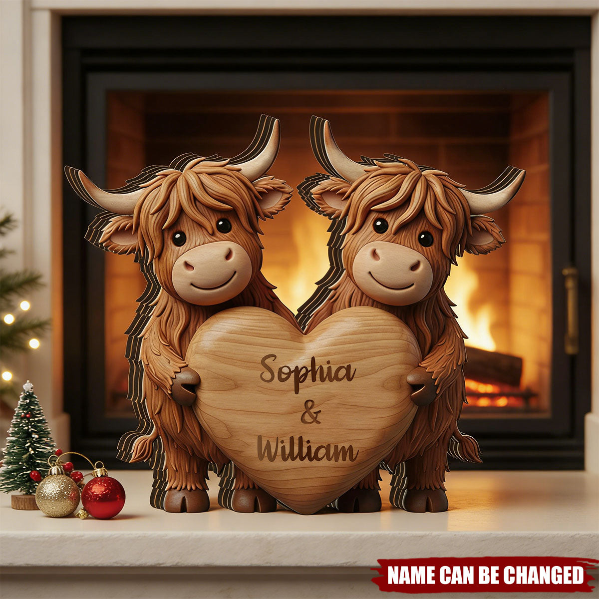 Personalized Highland Cow Wood Plaque With Names | Anniversary Gift For Couples