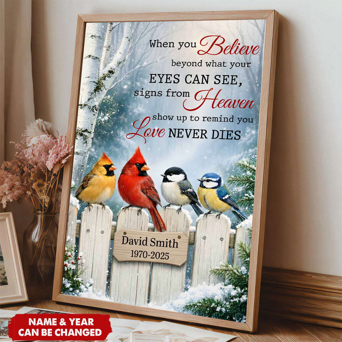 Personalized Memorial Poster With Name & Year | Love Never Dies | Heartfelt Sympathy Bereavement Gift For Loss of Loved One