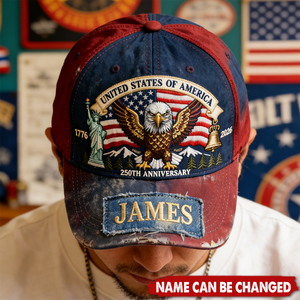 Customized Vintage Embroidery USA 250th Anniversary Eagle Distressed Baseball Hat With Name - Unique Independence Day 2026 Keepsake For Men