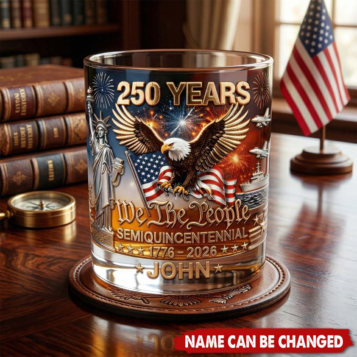Personalized Whiskey Glass With Name -250 Years Of America | Gift For Patriots