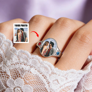Personalized Photo Projection Ring With Bespoke Birthstone & Ring Color - Soulful Valentine's Day Anniversary Gift For Her Or Wife