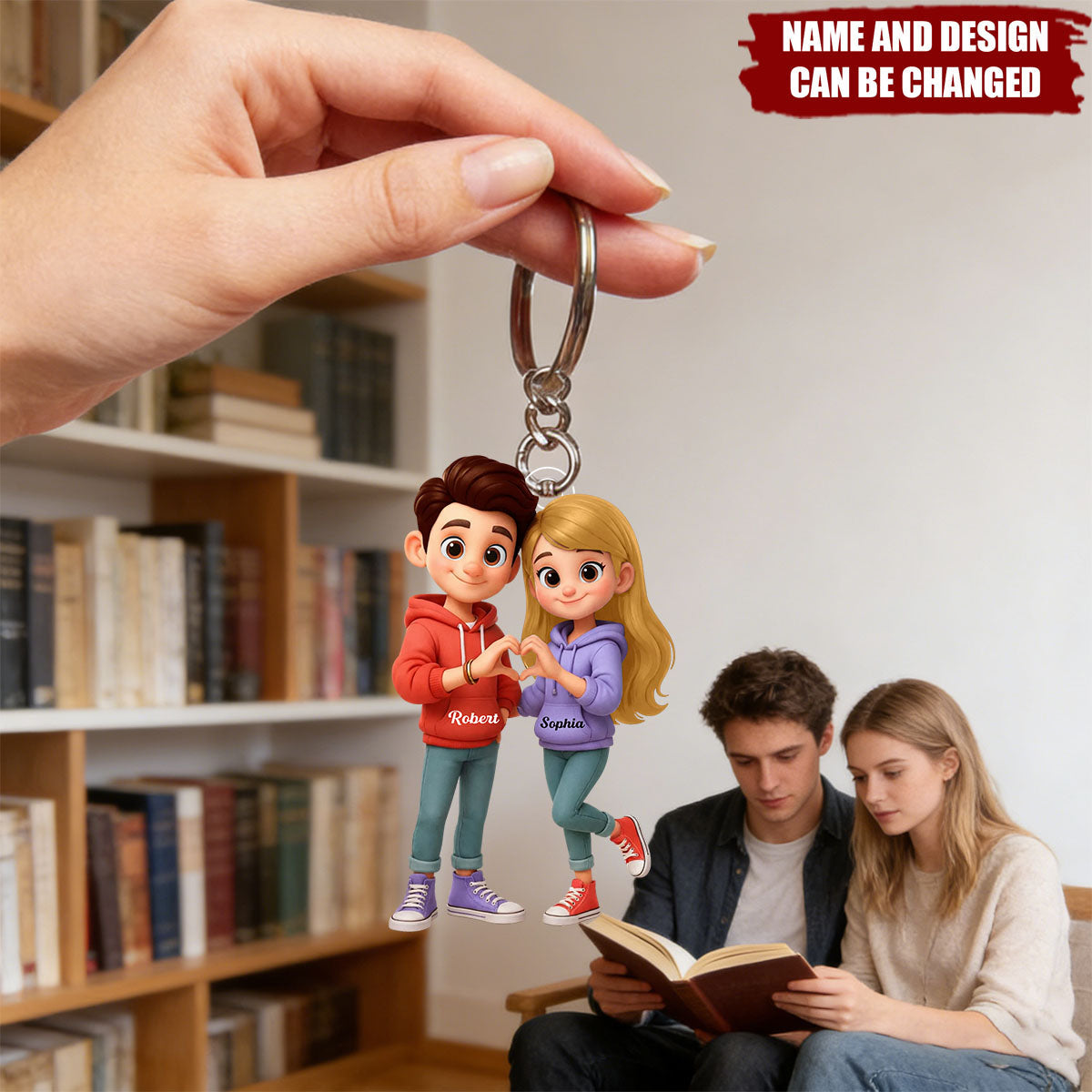 Personalized 3D EffectAcrylic Cartoon Couple Keychain With Names & Design | Romantic Valentine's Day Gift For Couple