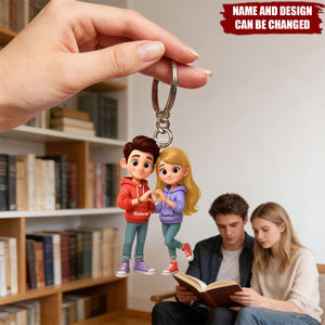 Personalized 3D EffectAcrylic Cartoon Couple Keychain With Names & Design | Romantic Valentine's Day Gift For Couple