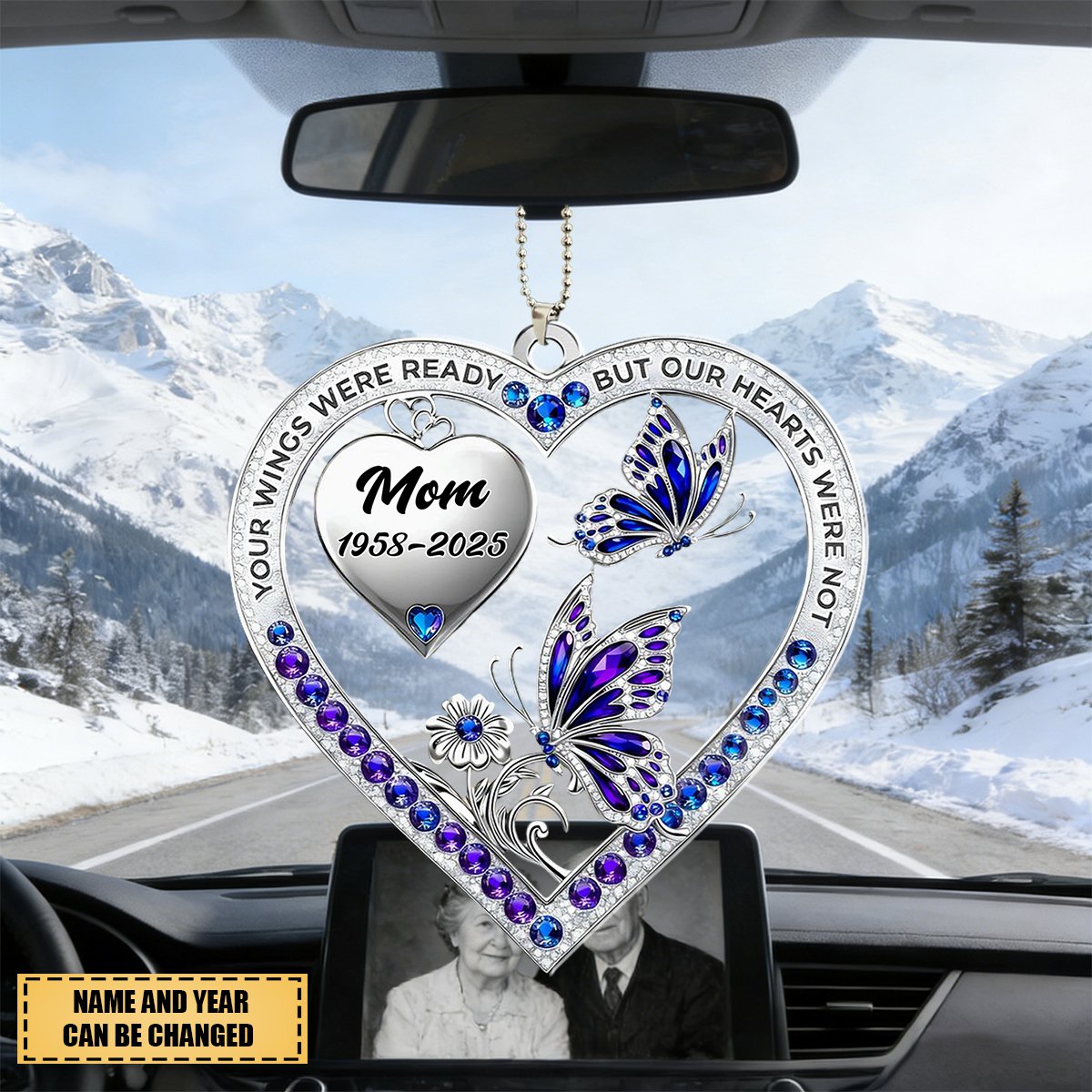 Personalized Memorial Heart Shape With Butterfly Acrylic Ornament With Name & Dates - Bereavement Keepsake Gift For Loss of Loved Family