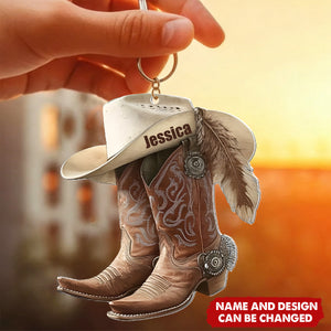 Personalized Western Cow Boots & Hat Keychain With Name & Style Selection | Must-Have Accessory For Modern Cowboy & Cowgirl