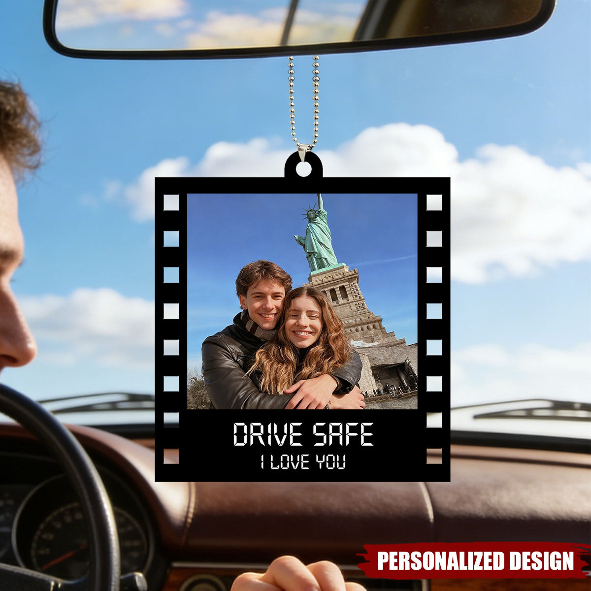 Personalized Photo Movie Roll Car Ornament With "Drive Safe I Love You" Design | Valentine's Birthday Gift For Couple