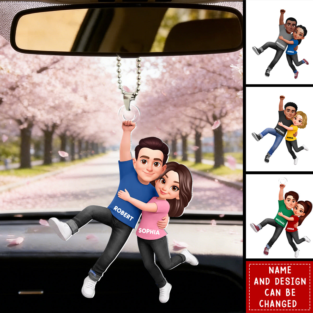 Personalized Flying Couple Car Hanger Ornament With Names & Design | Romantic Anniversary Valentine's Day Gift For Couple & Partner