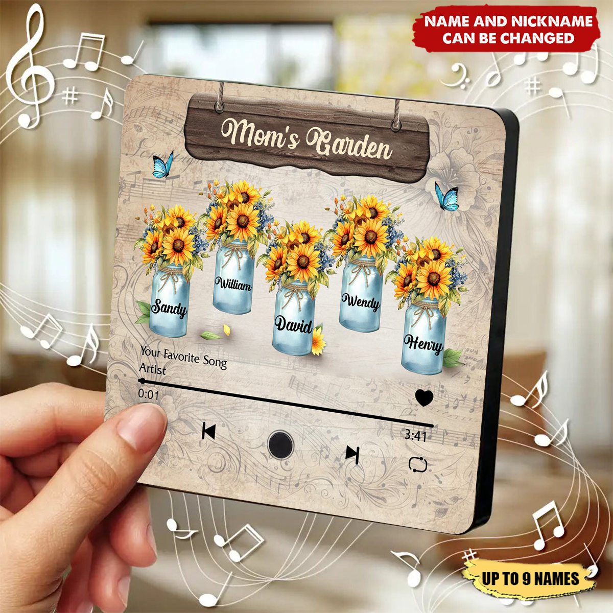 Personalized Grandma's Garden Sunflower Music Fridge Magnet,Mother's Day Gift