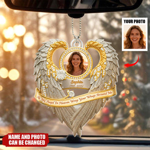 Personalized Heart Angel Wings Car Ornament With Photo & Name & Year | Sympathy Remembrance Gift For Loss Of Loved One