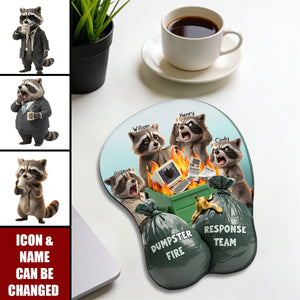 Personalized Raccoon Dumpster Fire Team 3D Mouse Pad With Names & Icons - Funny Office Birthday Gift For Coworkers