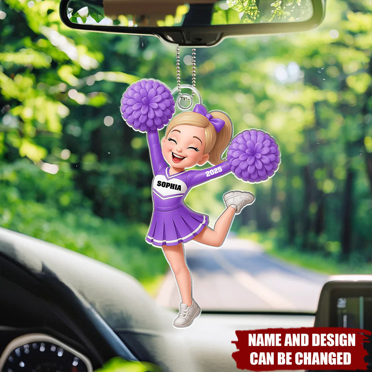 Personalized Cheerleader Girl  Acrylic Car Hanger Ornament With Name & Design & Year | Heartfelt Gift for Daughter Granddaughter Cheerleader