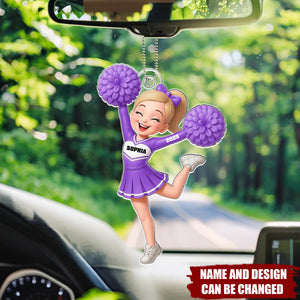 Personalized Cheerleader Girl  Acrylic Car Hanger Ornament With Name & Design & Year | Heartfelt Gift for Daughter Granddaughter Cheerleader