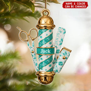 Personalized Barber's Essentials Acrylic Ornament With Name & Color | Christmas Gift For Barber