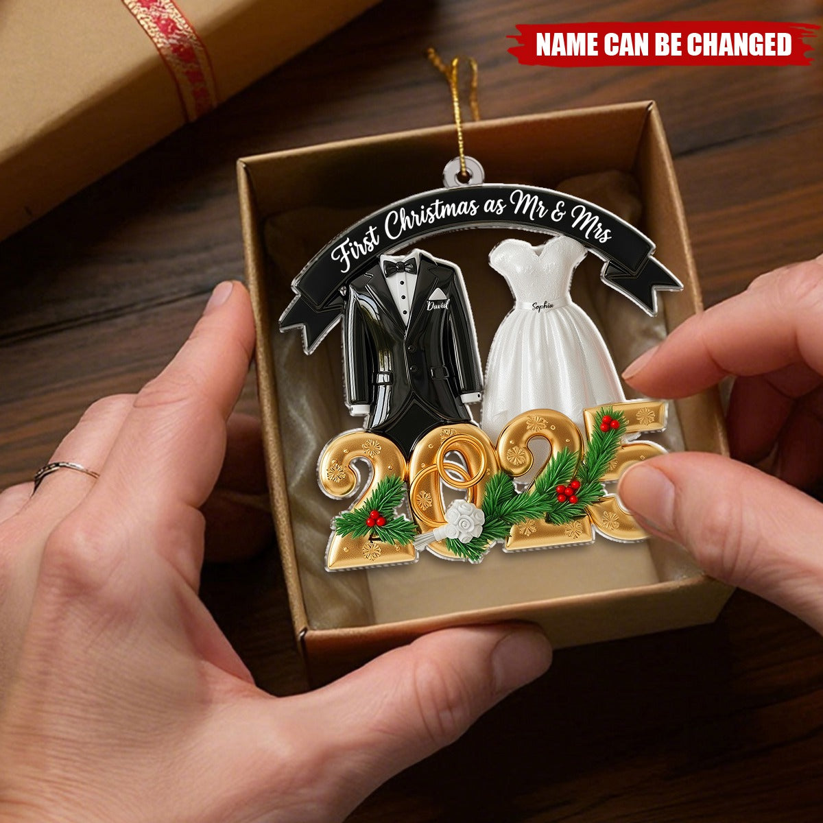 Personalized "First Christmas as Mr & Mrs" Ornament With Names,Cozy & Memorable Christmas Gift For Newlyweds And Couple