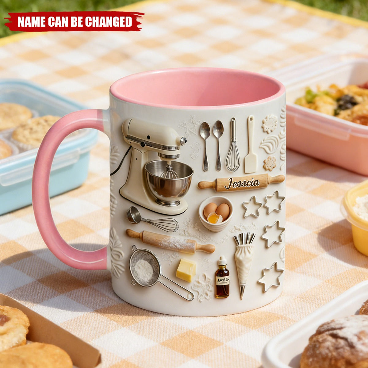 Personalized 3D Effect Relief Effect Baking Accent Mug With Name - Valentine's Day Gift Mother's Day Keepsake For Bakers & Mom