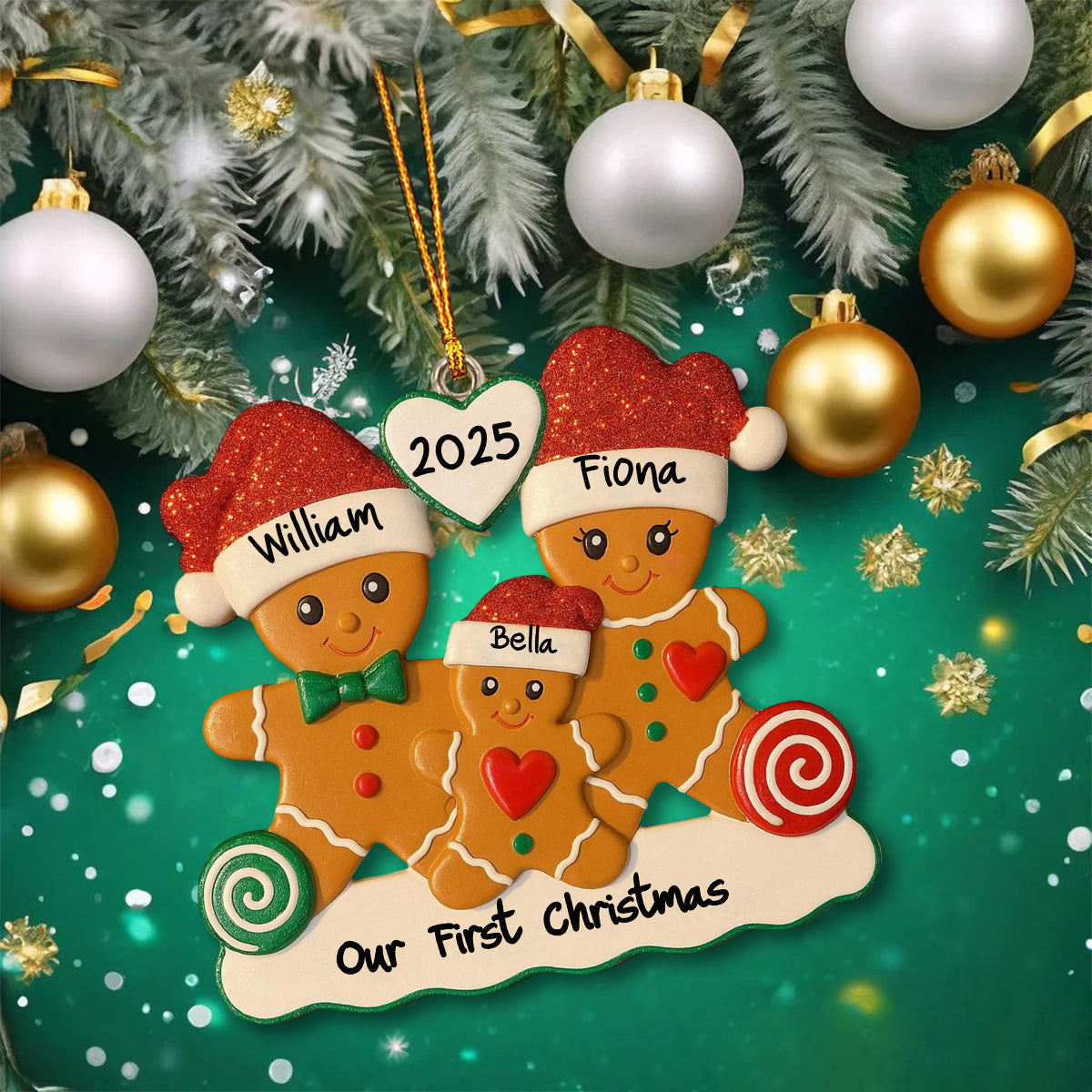Personalized Gingerbread Family Christmas Ornament - "Our First Christmas" Custom Name,Exclusive Memorial Ornament For Newlyweds For New Parents