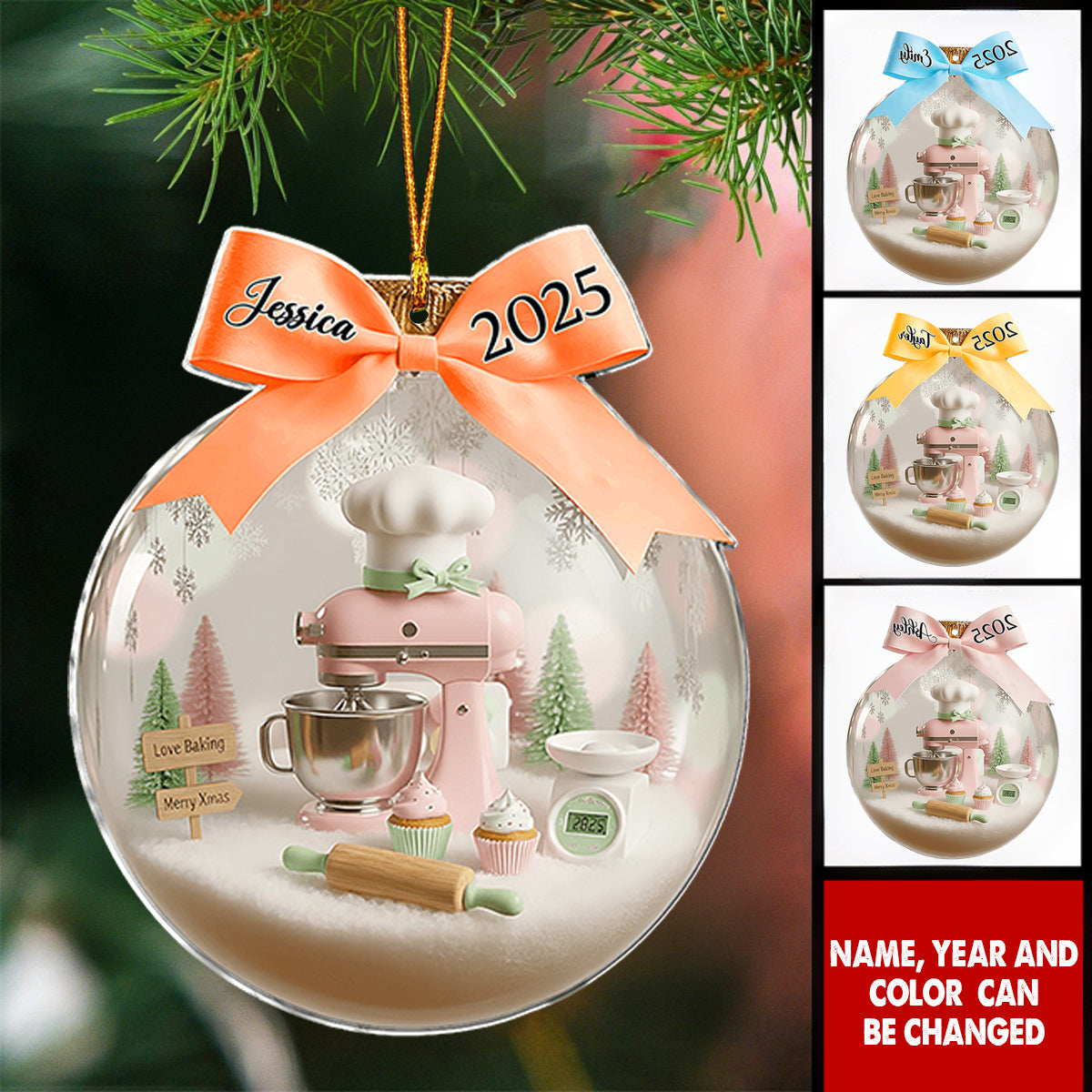 Personalized "Love Baking" Acrylic Ornament With Baker's Name & Year Whimsical Gift For Bakers & Cookie Lover